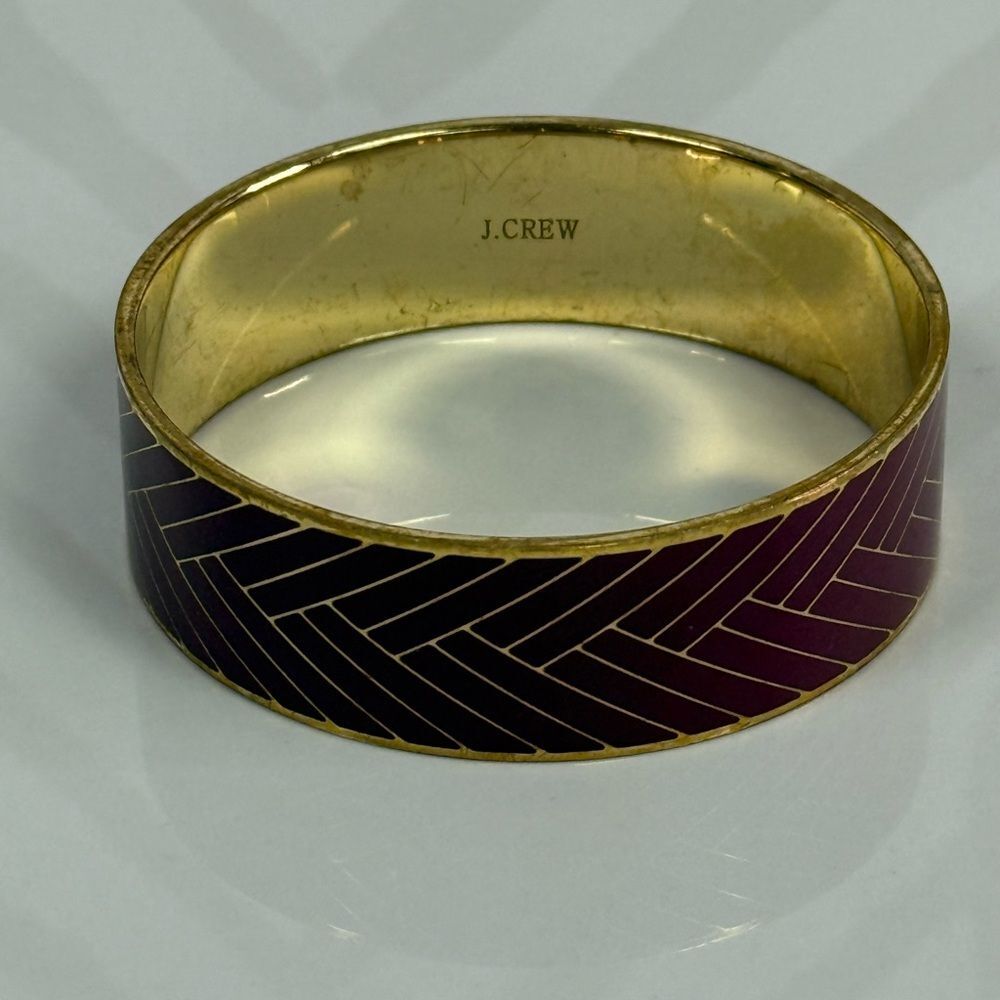 J Crew Burgundy & Gold Chevron Thick Bangle Bracelet